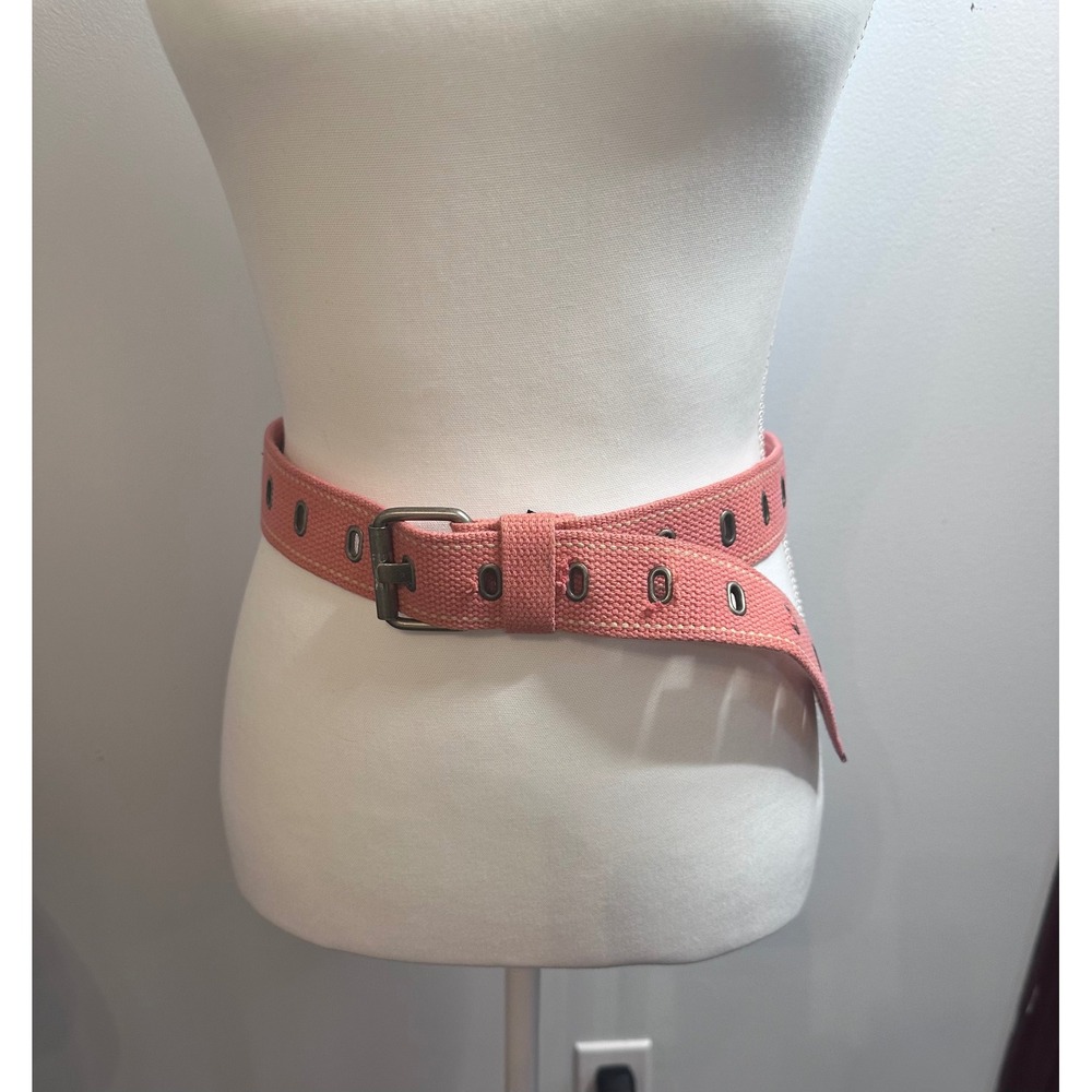 American Eagle Pink Canvas Grommet Belt Womens Small Cotton Webbed Silver Buckle